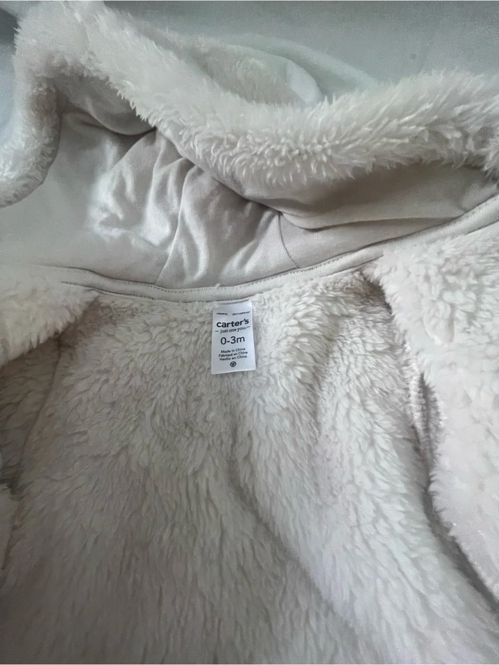 Carter's Plush Hooded Puffer Jacket in Cream with Hat NWT